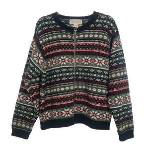 Newton Trading Co Wool Cardigan Fair Isle Knit Sweater Full Zip Womens Sz Medium